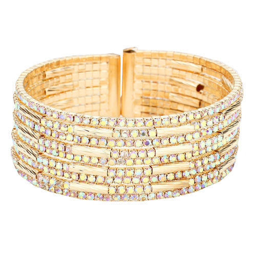 AB Gold Trendy Lead and Nickel Compliant Rhinestone Cuff Bracelet, Get ready with these Cuff Bracelet, put on a pop of color to complete your ensemble. Perfect for adding just the right amount of shimmer & shine and a touch of class to special events. Perfect Birthday Gift, Anniversary Gift, Mother's Day Gift, Graduation Gift.
