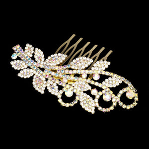 AB Gold Trendy Rhinestone Sprout Hair Comb. Perfect for adding just the right amount of shimmer & shine, will add a touch of class, beauty and style to your wedding, prom, special events, trendy rhinestone sprout hair comb will keep your hair sparkling all day & all night long. The elegant design will enhance your beauty, attracting everyone's attention and transforming you into a bright star to wear with this sprout hair comb.