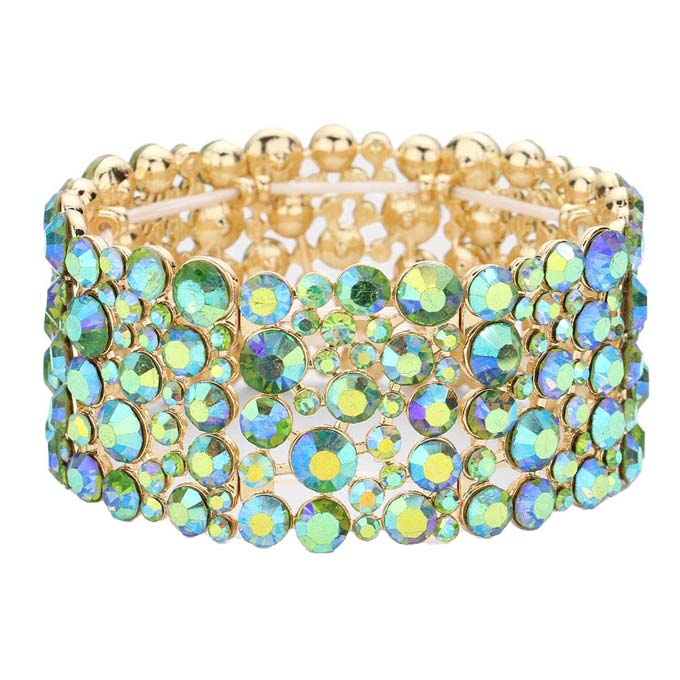 AB Green Bubble Round Stone Cluster Evening Stretch Bracelet, Get ready with these stretch Bracelets to receive the best compliments on any special occasion. Put on a pop of color to complete your ensemble and make you stand out on special occasions. Perfect for adding just the right amount of shimmer & shine and a touch of class to special events.  This evening bracelet is just what you need to update your wardrobe. Perfect gift for Birthdays, Anniversaries, Mother's Day, Thank you, etc.