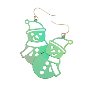AB Green Snowman Metal Cutout Dangle Earrings, embrace the spirit of Christmas with these beautiful Christmas-themed metal dangle earrings. These earrings are the perfect choice for this festive season, especially this Christmas. These earrings will dangle on your earlobes & bring a smile of joy to those who look at you. Perfect Gift for December Birthdays, Christmas, Stocking Stuffers, Secret Santa, BFF, also nice for festive decorations gifts for your friends and family. Merry Christmas.