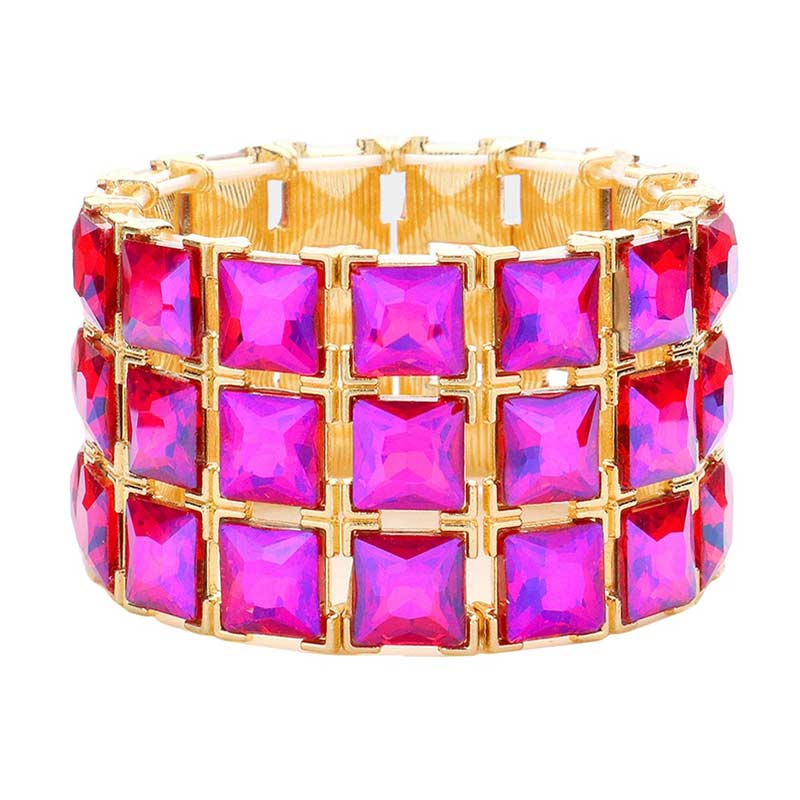 AB Purple 3Rows Square Stone Stretch Evening Bracelet, Get ready with this stretchable Bracelet and put on a pop of color to complete your ensemble. Perfect for adding just the right amount of shimmer & shine and a touch of class to special events. Wear with different outfits to add perfect luxe and class with incomparable beauty. Just what you need to update in your wardrobe.