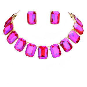 AB Purple Emerald Cut Stone Link Evening Necklace, This gorgeous necklace jewelry set will show your class on any special occasion. The elegance of these stones goes unmatched, great for wearing at a party! stunning jewelry set will sparkle all night long making you shine like a diamond on special occasions. Perfect jewelry to enhance your look and for wearing at parties, weddings, date nights, or any special event. 