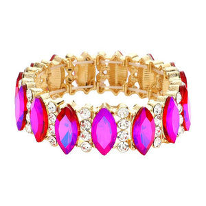 AB Purple Trendy Marquise Stone Accented Stretch Evening Bracelet, Get ready with this stone-accented stretchable Bracelet and put on a pop of color to complete your ensemble. Perfect for adding just the right amount of shimmer & shine and a touch of class to special events. Wear with different outfits to add perfect luxe and class with incomparable beauty. Just what you need to update in your wardrobe. 