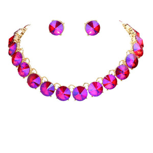 AB Purple Round Stone Link Evening Necklace, This gorgeous necklace jewelry set will show your class on any special occasion. The elegance of these stones goes unmatched, great for wearing at a party! Stunning jewelry set will sparkle all night long making you shine like a diamond on special occasions. Perfect jewelry to enhance your look and for wearing at parties, weddings, date nights, or any special event. 