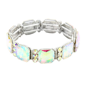 AB Rhodium Sparkling Emerald Cut Glass Crystal Stretch Bracelet Crystal Bracelet , Glitzy glass crystals, stylish stretch bracelet that is easy to put on, take off and comfortable to wear. The perfect match for your LBD, multiple colors to match your wardrobe, Accent your work or casual attire with this  dazzling bracelet. 