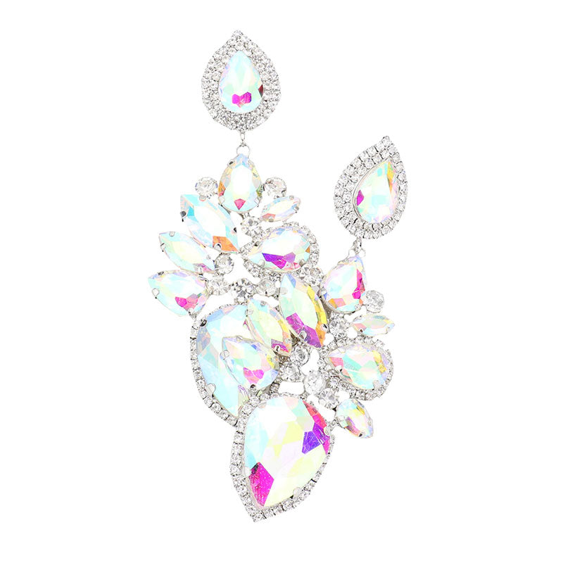 AB Rhodium Marquise Teardrop Stone Cluster Dangle Evening Earrings, put on a pop of color to complete your ensemble. Perfect for adding just the right amount of shimmer & shine and a touch of class to special events. Perfect Birthday Gift, Anniversary Gift, Mother's Day Gift, Graduation Gift.