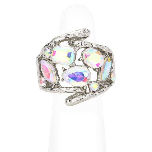 AB Rhodium Multi Stone Stretch Ring. Beautifully crafted design adds a gorgeous glow to any outfit. Jewelry that fits your lifestyle! Perfect for adding just the right amount of shimmer & shine and a touch of class to special events. Perfect Birthday Gift, Anniversary Gift, Mother's Day Gift, Graduation Gift, Just Because Gift, Thank you Gift.