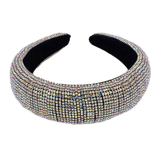 AB Rhodiumn Shiny Rhinestone Pave Headband, soft, shiny padded headband making you feel extra glamorous. Push back your hair with this pretty plush Shiny Rhinestone headband, add a pop of color to any plain outfit! Be ready to receive compliments. Be the ultimate trendsetter wearing this chic headband with all your stylish outfits!