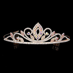 AB Rose Gold Marquise Accented Rhinestone Princess Tiara. Perfect for adding just the right amount of shimmer & shine, will add a touch of class, beauty and style to your wedding, prom, special events, embellished glass to keep your hair sparkling all day & all night long. Perfect Birthday Gift, Anniversary Gift, Mother's Day Gift, Graduation Gift.