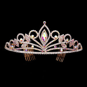 AB Rose Gold Marquise Stone Accented Rhinestone Princess Tiara, this princess tiara is made of rhinestone; Easy wear, sturdy and non-breakable headgear. These hair accessory is really beautiful, Pretty and lightweight. Makes You More Eye-catching at events and wherever you go. Suitable for Wedding, Engagement, Birthday Party, Any Occasion You Want to Be More Charming.