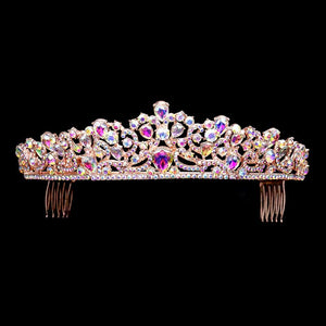 AB Rose Gold Multi Stone Embellished Princess Tiara, This elegant Stone design, makes you more charm. A stunning Embellished Tiara that can be a perfect Bridal Headpiece. This tiara features precious stones and an artistic design. Makes You More Eye-catching in the Crowd. Suitable for Wedding, Engagement, Prom, Dinner Party, Birthday Party, Any Occasion You Want to Be More Charming.