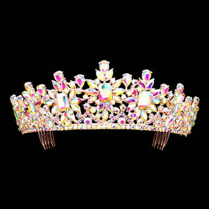 AB Rose Gold Multi Stone Embellished Princess Tiara, This elegant shining Stone design, makes you more charming. A stunning embellished Tiara that can be a perfect Bridal Headpiece. This tiara features precious stones and an artistic design. Makes You More Eye-catching in the Crowd. This unique Hair Jewelry is suitable for any special occasion to add a luxe, attraction, and a perfect touch of class.