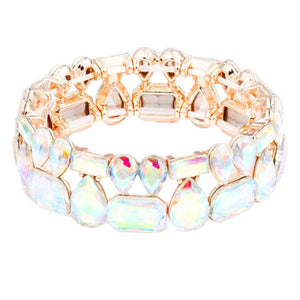 AB Rose Gold Multi Stone Stretch Evening Bracelet, look as majestic on the outside as you feel on the inside, eye-catching sparkle, sophisticated look you have been craving for!  Can go from the office to after-hours easily, adds a stunning glow to any outfit. Stylish bracelet that is easy to put on, take off. Perfect gift for you or a loved one!