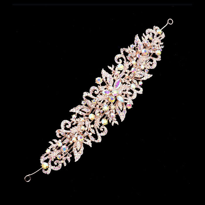 AB Rose Gold Stone Embellished Flower Cluster Bun Wrap Headpiece. Perfect for adding just the right amount of shimmer & shine, will add a touch of class, beauty and style to your wedding, prom, special events, embellished glass to keep your hair sparkling all day & all night long.Perfect for daily wear or special occasion such as dancing party, festival, ceremony, evening dinner, photography, seaside beach etc.