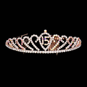 AB Rose Gold Sweet 15 Rhinestone Princess Tiara. The wedding tiara is a classic royal tiara made from gorgeous rhinestone is the epitome of elegance and bridal luxury and grace. Unique Hair Jewelry is suitable for any special occasions such as wedding engagement,prom,evening,etc.It's the most exquisite gift for the bride to be.It as the perfect complement will make your whole wedding dress look come to life.