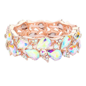 AB Rose Gold TearDrop Crystal Leaf Stretch Bracelet. Get ready with this Bracelet, put on a pop of color to complete your ensemble. Beautifully crafted design adds a gorgeous glow to any outfit. Jewelry that fits your lifestyle! Perfect Birthday Gift, Anniversary Gift, Mother's Day Gift, Anniversary Gift, Graduation Gift, Prom Jewelry, Just Because Gift, Thank you Gift.
