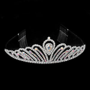 AB Silver Teardrop Accented Royal Crystal Rhinestone Tiara, this tiara features precious crystal rhinestone and an artistic design. Perfect for adding just the right amount of shimmer & shine, will add a touch of class, beauty and style to your special events. Suitable for Wedding, Engagement, Prom, Dinner Party, Birthday Party, Any Occasion You Want to Be More Charming.