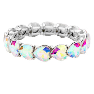 AB Silver Heart Crystal Stretch Evening Bracelet, put on a pop of color to complete your ensemble. Perfect for adding just the right amount of shimmer & shine and a touch of class to special events. Perfect Birthday Gift, Anniversary Gift, Mother's Day Gift, Graduation Gift, Valentine’s Gift.