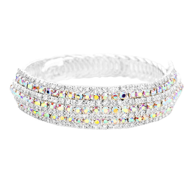 AB Silver Rhinestone Pave Evening Bracelet. Look as regal on the outside as you feel on the inside, feel absolutely flawless. Fabulous fashion and sleek style adds a pop of pretty color to your attire, coordinate with any ensemble from business casual to everyday wear. Perfect Birthday Gift, Anniversary Gift, Mother's Day Gift, Graduation Gift.