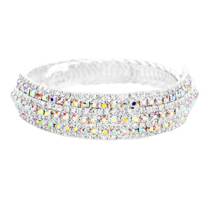 AB Silver Rhinestone Pave Evening Bracelet. Look as regal on the outside as you feel on the inside, feel absolutely flawless. Fabulous fashion and sleek style adds a pop of pretty color to your attire, coordinate with any ensemble from business casual to everyday wear. Perfect Birthday Gift, Anniversary Gift, Mother's Day Gift, Graduation Gift.