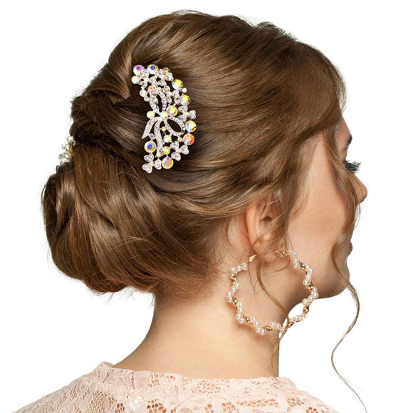 AB Silver Stone Embellished Bow Shamrock Hair Comb. Vintage Hair Piece with glossy rhinestone and elegant artificial pearls,makes your hair pretty exquisite and eye-catching, creating a subtle feminine accent for your bridal hairstyle• Hair Comb is a delicate head collection for wedding, engagement, party, festival and other occasion,will add atmosphere to your special time.