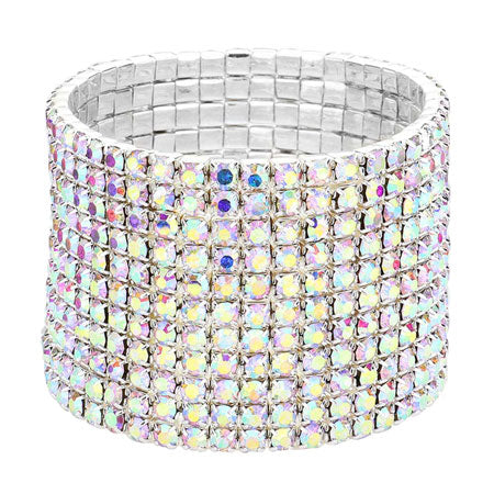 AB Silver 11 Row Crystal Rhinestone Stretchable Bracelet. Get ready with these stretchable Bracelet, put on a pop of color to complete your ensemble. Perfect for adding just the right amount of shimmer & shine and a touch of class to special events.  just what you need to update your wardrobe .Perfect Birthday Gift, Anniversary Gift, Mother's Day Gift, Mom Gift, Thank you Gift, Just Because Gift, Daily Wear.