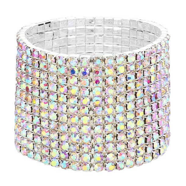 Silver 12 Row Crystal Rhinestone Stretchable Bracelet, get ready to make a glowing beauty and receive compliments with this stretchable Bracelet. Put on a pop of color to complete your ensemble. Perfect for adding just the right amount of shimmer & shine and a touch of class to special events. It's the thing just what you need to update your wardrobe. Perfect gift for Birthday, Anniversary, Mother's Day, Thank you, Just Because Gift, and Daily Wear. Express the royalty with beauty!