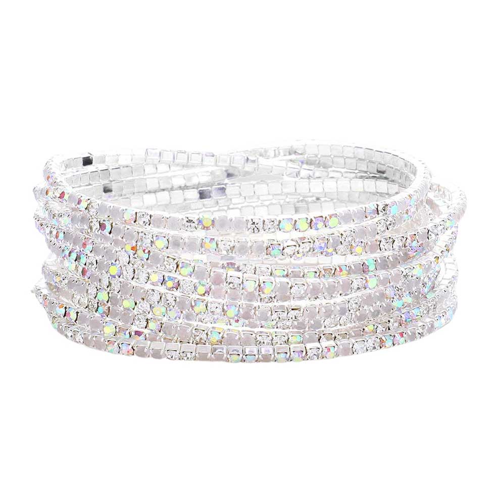 AB Silver 12PCS Colorful Rhinestone Layered Stretch Bracelets. A stunning bracelet is sure to get you noticed and adds a gorgeous glow to any outfit. Cute stretch and subtle sleek style, are just what you need to update your wardrobe. perfect for a night out on the town or a black tie party, ideal for Special Occasion, Prom or an Evening out. Awesome gift for birthday, anniversary, Valentine’s Day, or any special occasion, Thank you, Gift.