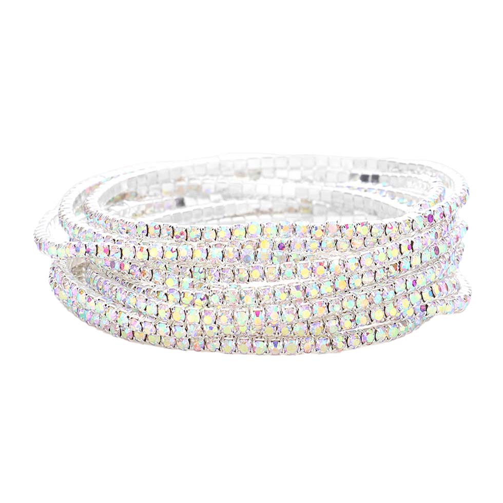 AB Silver 12Pcs Stackable Rhinestone Stretch Evening Bracelets, A stunning bracelet is sure to get you noticed and adds a gorgeous glow to any outfit. Perfect for a night out on the town or a black tie party, ideal for Special Occasion, Prom or an Evening out. Awesome gift for birthday, anniversary, or any special occasion.