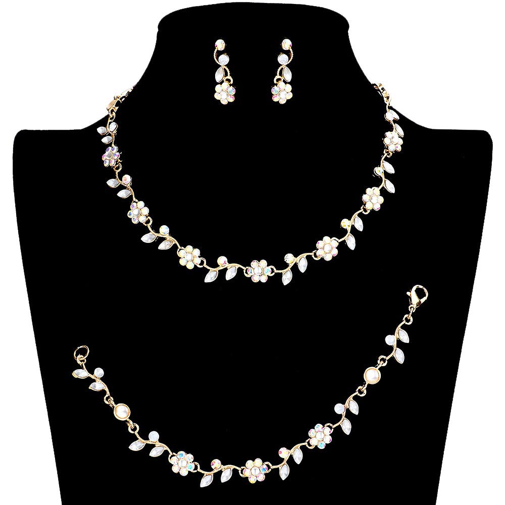 AB Silver 3PCS Flower Leaf Cluster Rhinestone Necklace Jewelry Set, These gorgeous Rhinestone pieces will show your class on any special occasion. The elegance of these rhinestones goes unmatched. Get ready with these bright stunning fashion Jewelry sets, and put on a pop of shine to complete your ensemble. Simple sophistication gives a lovely fashionable glow to any outfit style. Simple sophistication, dazzling polished, is a timeless beauty that makes a notable addition to your collection.