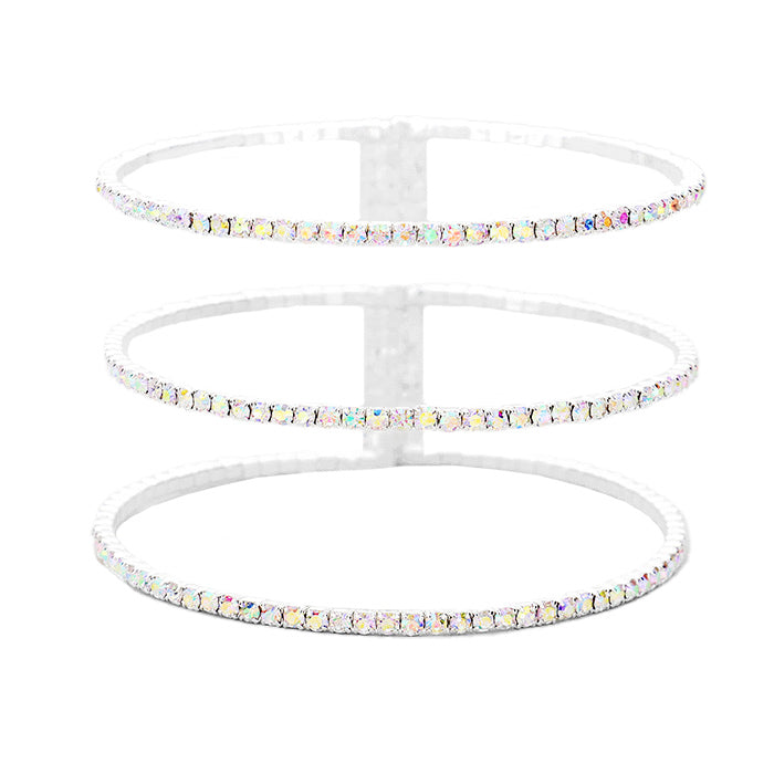 AB Silver 3Row Split Layer Round Crystal Detail Cuff Evening Bracelet, is an awesome evening bracelet to enlighten your outfit on special occasions and make you feel absolutely special. It adds a pop of pretty color to enrich your look. Coordinate with any outfit for a special occasion to make you absolutely gorgeous and make yourself stand out from the crowd. This is the jewelry that you need to show off to attract the crowd on a special occasion and make the moments memorable!