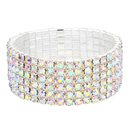 AB Silver 6 Line Rhinestone Stretch Bracelet. These rhinestone stretch bracelet adds a extra glow to your outfit. Pair these with tee and jeans and you are good to go. Jewelry that fits your lifestyle! It will be your new favorite go-to accessory. Perfect jewelry gift to expand a woman's fashion wardrobe with a classic, timeless style. Awesome gift for birthday, Anniversary, Valentine‚Äö√Ñ√¥s Day or any special occasion.