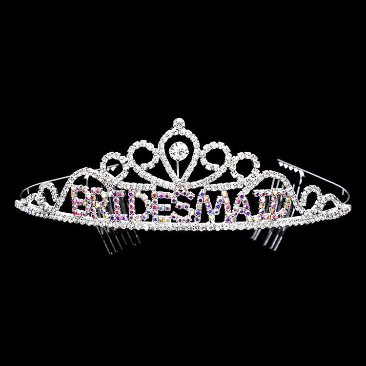 AB Silver Bridesmaid Rhinestone Pave Party Tiara. This elegant rhinestone design, makes you more charm. A stunning bridesmaid Tiara that can be a perfect Bridal Headpiece. This tiara features precious stones and an artistic design. This hair accessory is really beautiful, Pretty and lightweight. Makes You More Eye-catching at events and wherever you go. Suitable for Wedding, Engagement, Birthday Party, Any Occasion You Want to Be More Charming.
