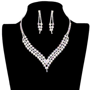 AB Silver Chevron Accented Rhinestone Pave Necklace, Get ready with these jewelry sets and put on a pop of shine to complete your ensemble. The elegance of these rhinestones goes unmatched, great for wearing at a party! Stunning Pave necklace will sparkle all night long making you shine like a diamond. Perfect for adding just the right amount of shimmer and a touch of class to special events.