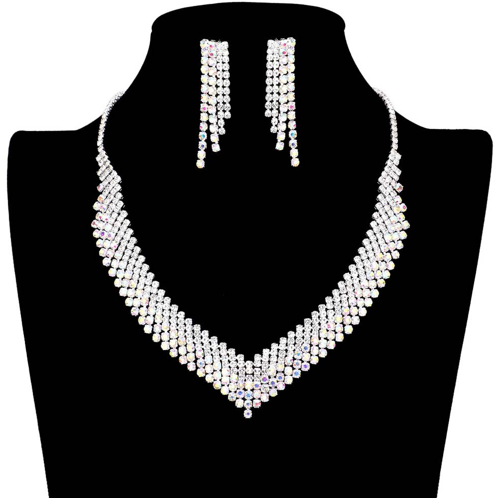 AB Silver Crystal Rhinestone Pave Necklace, These gorgeous Rhinestone pieces will show your perfect beauty & class on any special occasion. The elegance of these rhinestones goes unmatched. Great for wearing at a party! Perfect for adding just the right amount of glamour and sophistication to important occasions. These classy Rhinestone Pave Jewelry Sets are perfect for parties, Weddings, and Evenings. Awesome gift for birthdays, anniversaries, Valentine’s Day, or any special occasion