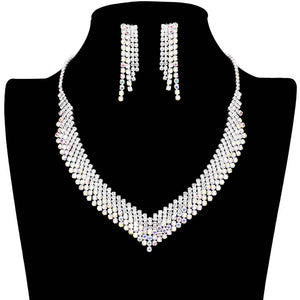 AB Silver Crystal Rhinestone Pave Necklace, These gorgeous Rhinestone pieces will show your perfect beauty & class on any special occasion. The elegance of these rhinestones goes unmatched. Great for wearing at a party! Perfect for adding just the right amount of glamour and sophistication to important occasions. These classy Rhinestone Pave Jewelry Sets are perfect for parties, Weddings, and Evenings. Awesome gift for birthdays, anniversaries, Valentine’s Day, or any special occasion