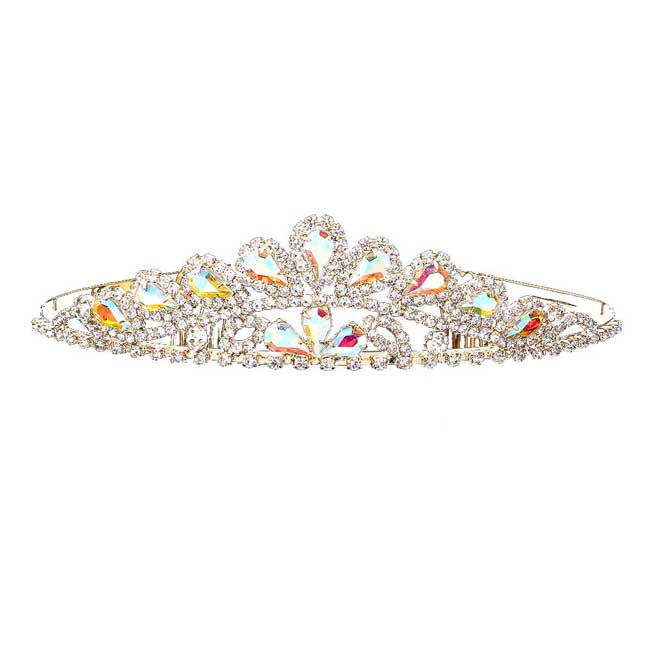 AB Gold Crystal Rhinestone Pave Teardrop Cluster Princess Tiara Perfect for adding just the right amount of shimmer & shine, will add a touch of class, beauty and style to your , special events, embellished glass crystal to keep your hair sparkling all day & all night long. Perfect Gift for every women.