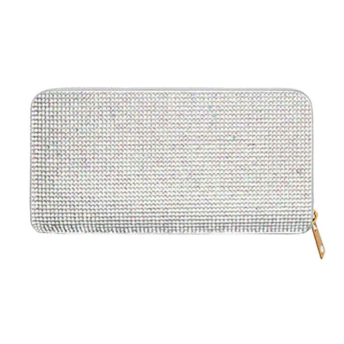 Crystal Rhinestone Pave Zipper Wallet - AB Silver