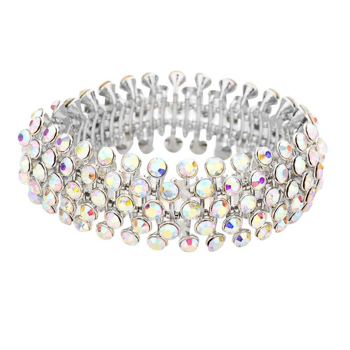 AB Silver Crystal Round Bubble Stretch Evening Bracelet, Get ready with these stretch Bracelets to receive the best compliments on any special occasion. Put on a pop of color to complete your ensemble and make you stand out on special occasions. Perfect for adding just the right amount of shimmer & shine and a touch of class to special events.  This evening bracelet is just what you need to update your wardrobe. Perfect gift for Birthdays, Anniversaries, Mother's Day, Thank you, etc.