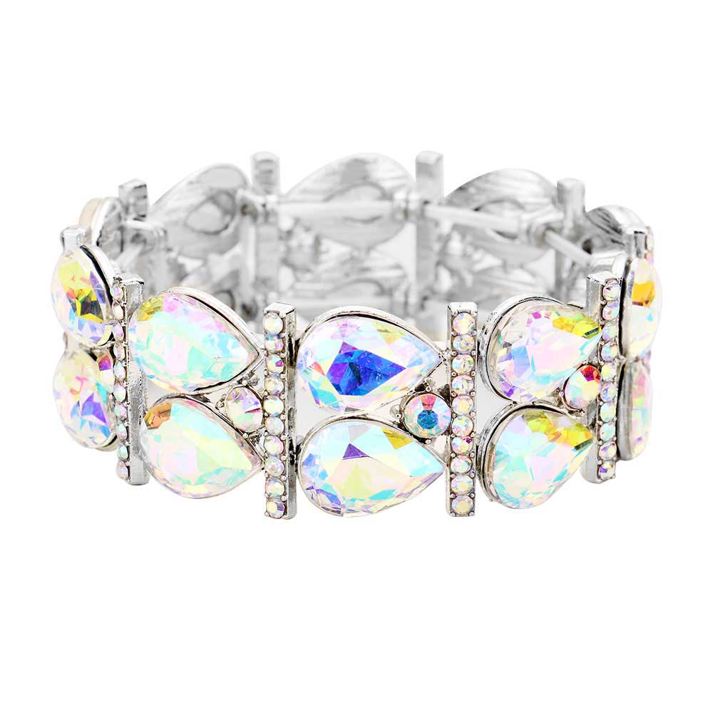AB Silver Crystal Teardrop Rhinestone Pave Stretch Evening Bracelet, put on a pop of color to complete your ensemble. Perfect for adding just the right amount of shimmer & shine and a touch of class to special events. Perfect Birthday Gift, Anniversary Gift, Mother's Day Gift, Graduation Gift, Prom Jewelry, Thank you Gift.