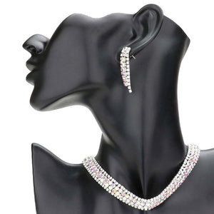 AB Silver Embellished Crystal Rhinestone Accented Choker Necklace, These gorgeous rhinestone jewelry sets will show your class on any special occasion. The elegance of this crystal jewelry set goes unmatched, great for wearing at a party! Perfect for adding just the right amount of shimmer & shine and a touch of class everywhere. Stunning jewelry set will sparkle all night long making you shine like a diamond.