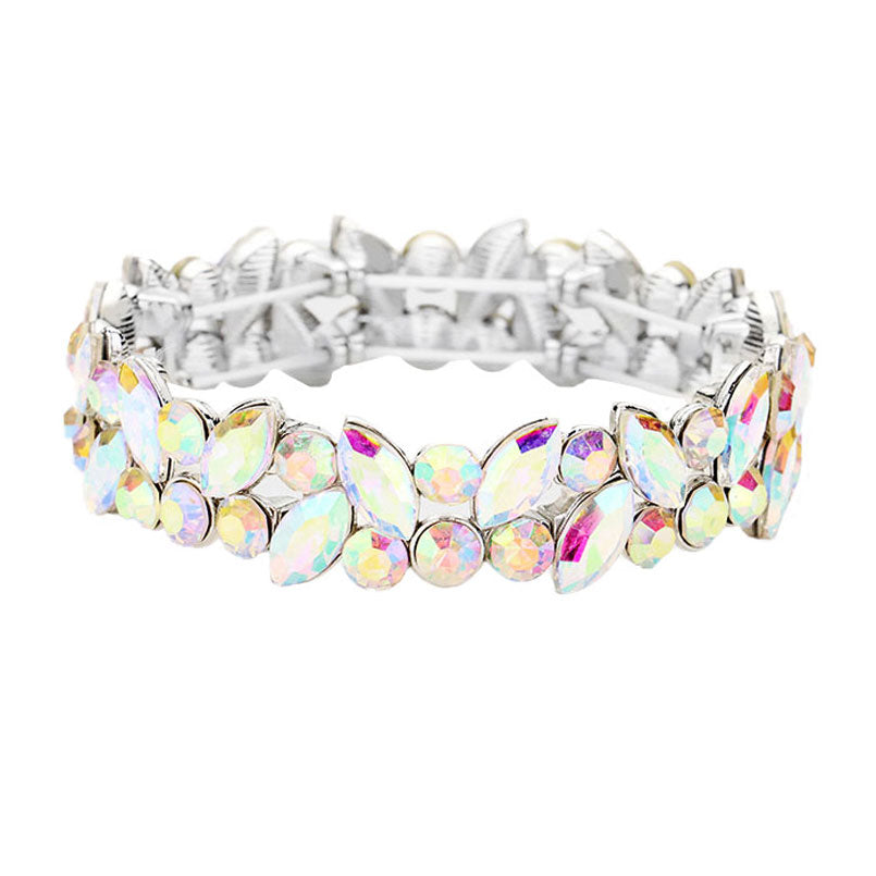 AB Silver Glass Crystal Marquise Stone Cluster Stretch Bracelet, Get ready with these Rhinestone Coil Bracelet, put on a pop of color to complete your ensemble. Perfect for adding just the right amount of shimmer & shine and a touch of class to special events. Perfect Birthday Gift, Anniversary Gift, Mother's Day Gift.