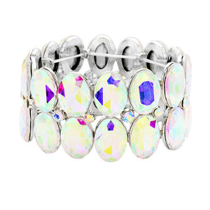 AB SIlver Glass Crystal Oval Stone Cluster Stretch Bracelet. Get ready with these Bracelet, put on a pop of colour to complete your ensemble. Perfect for adding just the right amount of shimmer & shine and a touch of class to special events. Perfect Birthday Gift, Anniversary Gift, Mother's Day Gift, Graduation Gift, Prom Jewellery, Just Because Gift, Thank you Gift.