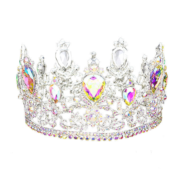 AB Silver Glass Crystal Pageant Queen Tiara, this tiara features precious stones and an artistic design. Makes You More Eye-catching in the Crowd. Suitable for Wedding, Engagement, Prom, Dinner Party, Birthday Party, Any Occasion You Want to Be More Charming.