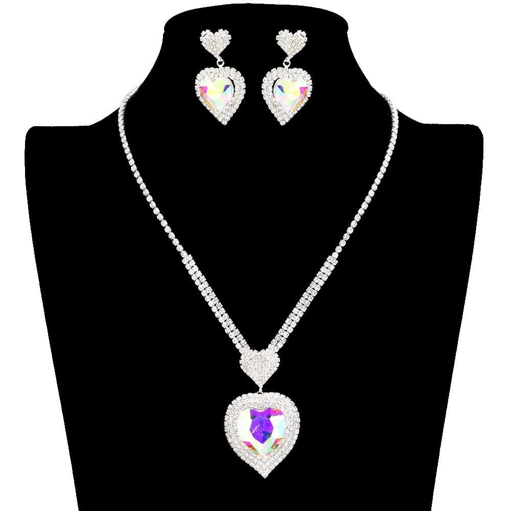 AB Silver Heart Crystal Rhinestone Drop Necklace, this gorgeous crystal rhinestone jewelry set will show your class on any occasion. The elegance of these rhinestone necklaces goes unmatched. Great for wearing at a party.Stunning jewelry set that will sparkle all night long making you shine like a diamond at everywhere. Wear with different outfits to add perfect luxe and class with incomparable beauty. 