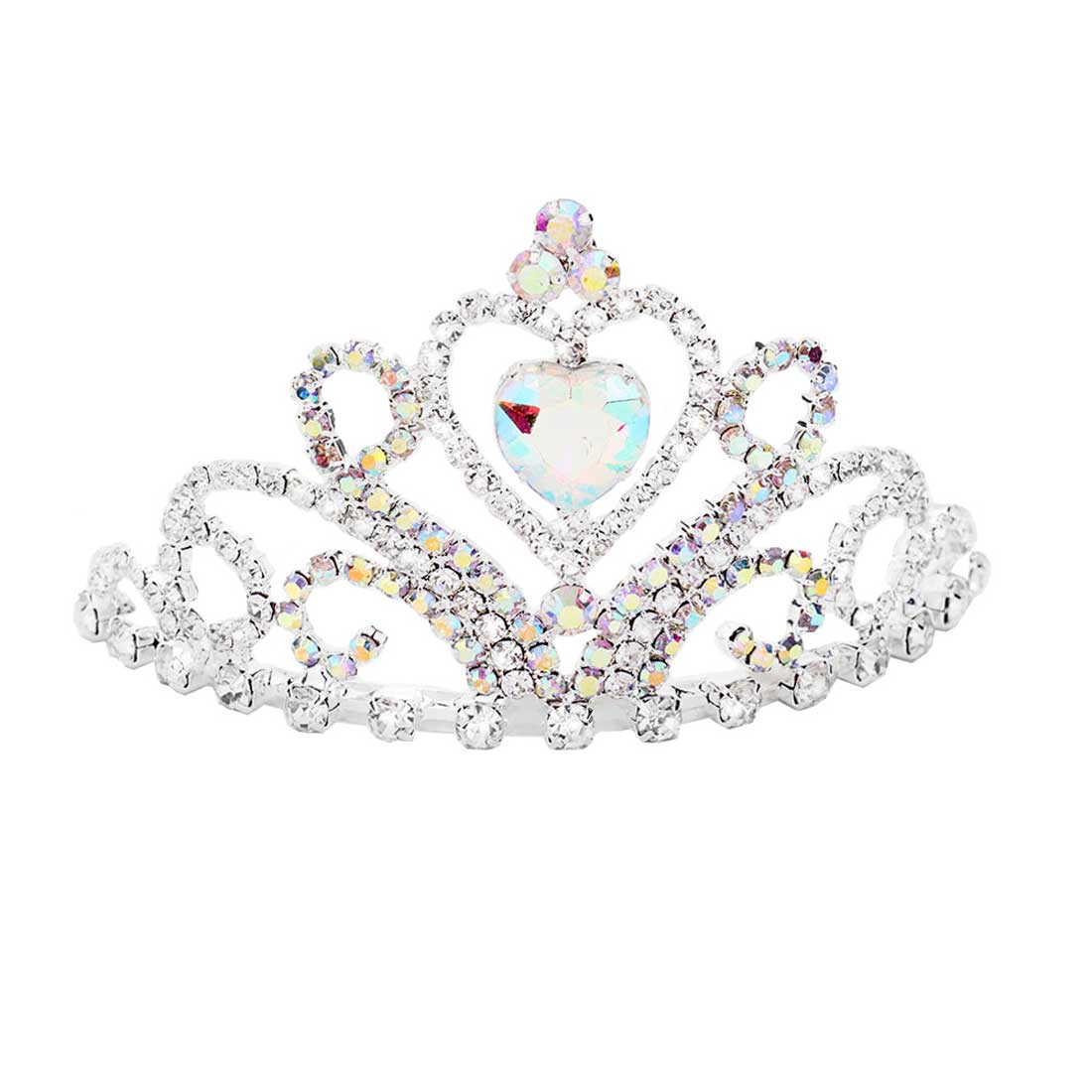AB Silver Heart Crystal Rhinestone Princess Mini Tiara, this tiara features precious crystal rhinestone and an artistic design. Perfect for adding just the right amount of shimmer & shine, will add a touch of class, beauty and style to your special events. Suitable for Wedding, Engagement, Prom, Dinner Party, Birthday Party, Any Occasion You Want to Be More Charming.
