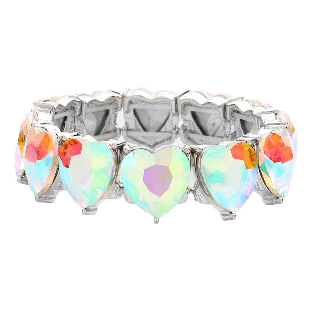 AB Silver Heart Stone Stretch Evening Bracelet, Get ready with this stone stretchable Bracelet and put on a pop of color to complete your ensemble. Perfect for adding just the right amount of shimmer & shine and a touch of class to special events. Wear with different outfits to add perfect luxe and class with incomparable beauty. Just what you need to update in your wardrobe. 