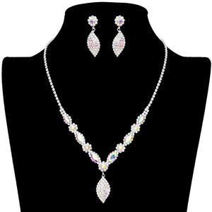 AB Silver Marquise Accented Rhinestone Necklace, stunning jewelry set will sparkle all night long making you shine out like a diamond. simple sophistication makes a standout addition to your collection designed to accent the neckline adds a gorgeous stylish glow to any outfit style, jewelry that fits your lifestyle! Perfect Birthday Gift, Valentine's Day Gift, Anniversary Gift, Mother's Day Gift, Just Because Gift.