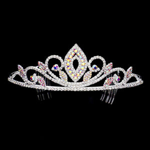 AB Silver Marquise Accented Rhinestone Princess Tiara. Perfect for adding just the right amount of shimmer & shine, will add a touch of class, beauty and style to your wedding, prom, special events, embellished glass to keep your hair sparkling all day & all night long. Perfect Birthday Gift, Anniversary Gift, Mother's Day Gift, Graduation Gift.