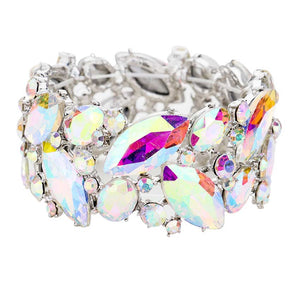AB Silver AB Gold Marquise Crystal Stretch Evening Bracelet, this Bracelet sparkles all around with it's surrounding round stones, stylish stretch bracelet that is easy to put on, take off and comfortable to wear. Jewelry offers a wide variety for your Party, Prom, Pageant, Wedding, Sweet Sixteen, and other Special Occasions!